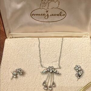 Vintage 14kt Gold Overlay Amco Jewels Silver Necklace and Earring Set Parure